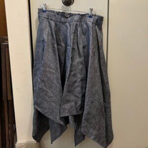 Dark Gray 100% linen A-line handkerchief hem full skirt, S. One of a kind!
